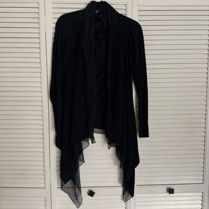 NÜ DENMARK black cardigan open front knit and chiffon high low fishtail medium